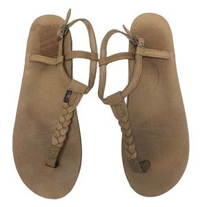Rainbow Sandals Large 7.5-8.5 Leather T Street Single Braid Ankle Strap Brown